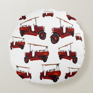 Vintage Fire Trucks Pattern, Round Cushion