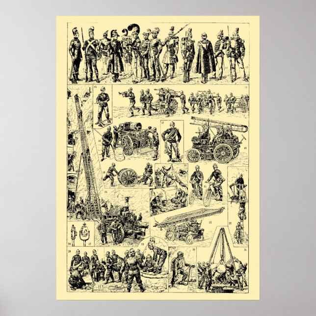 Vintage Firefighter Art Poster (Front)