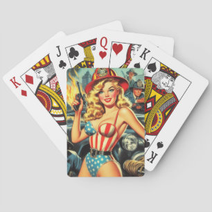 Vintage Firefighter Pin-up Playing Cards