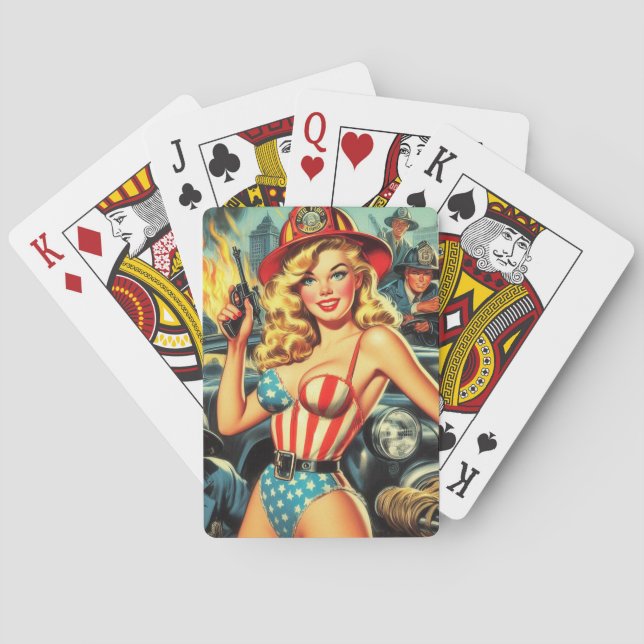 Vintage Firefighter Pin-up Playing Cards (Back)