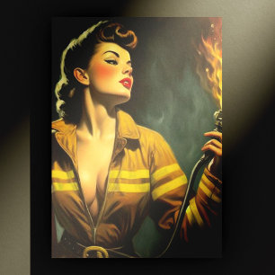 Vintage Firefighter Pin Up Postcard