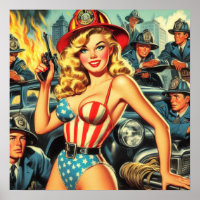 Vintage Firefighter Pin-up