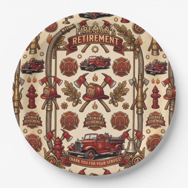 Vintage Firefighter Retirement Party  Paper Plate (Front)