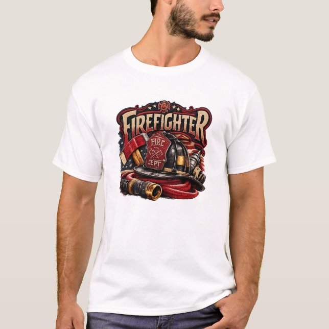 Vintage Firefighter Retro Emblem Design T-Shirt (Front)