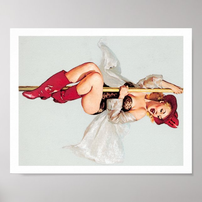 Vintage fireman pole pin-up girl poster (Front)