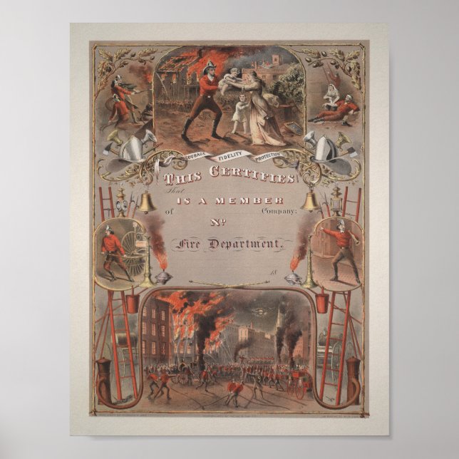 Vintage Fireman’s Certificate - 1877 Poster (Front)