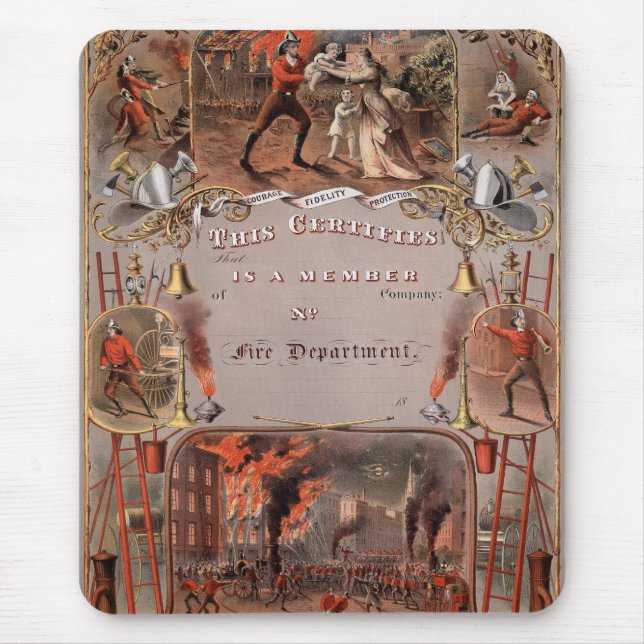 Vintage Fireman's Certificate Mouse Pad (Front)