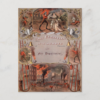Vintage Fireman's Certificate Postcard