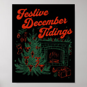 Vintage Fireplace Subtle Festive December Tidings Poster