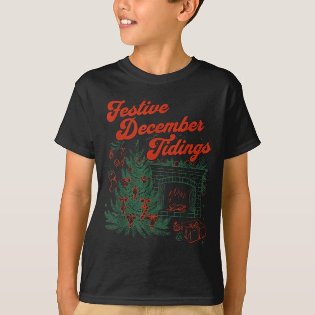 Vintage Fireplace Subtle Festive December Tidings  T-Shirt (Front)