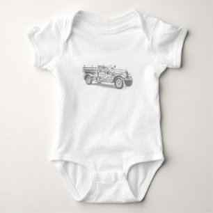 vintage firetruck pencil sketch fireman drawing baby bodysuit