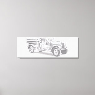 vintage firetruck pencil sketch fireman drawing canvas print