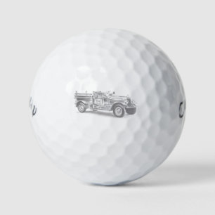 vintage firetruck pencil sketch fireman drawing golf balls
