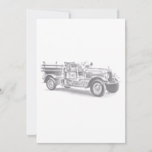 vintage firetruck pencil sketch fireman drawing  invitation