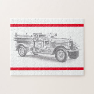 vintage firetruck pencil sketch fireman drawing  jigsaw puzzle