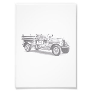 vintage firetruck pencil sketch fireman drawing  photo print