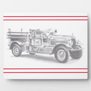 vintage firetruck pencil sketch fireman drawing plaque