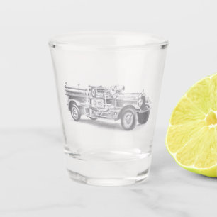 vintage firetruck pencil sketch fireman drawing shot glass
