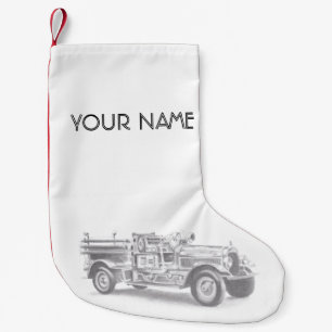 vintage firetruck pencil sketch fireman drawing small christmas stocking
