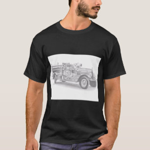 vintage firetruck pencil sketch fireman drawing T-Shirt