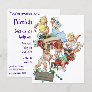Vintage Firetrucks Child Birthday Party Invitation