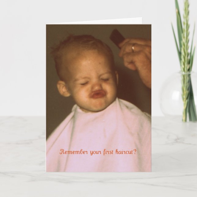 Vintage First Haircut Funny Birthday Greeting Card (Front)