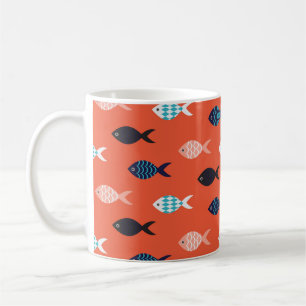 Vintage fish, coral red pattern. coffee mug