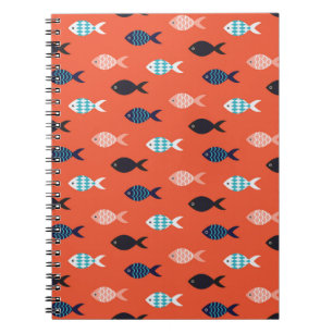 Vintage fish, coral red pattern. notebook