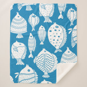 Vintage Fish: Decorative Illustration Set. Sherpa Blanket