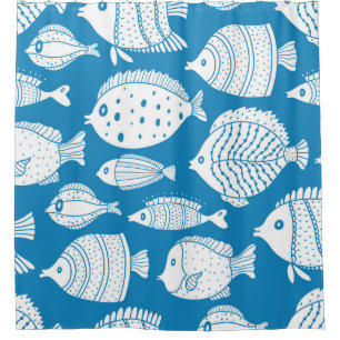 Vintage Fish: Decorative Illustration Set. Shower Curtain