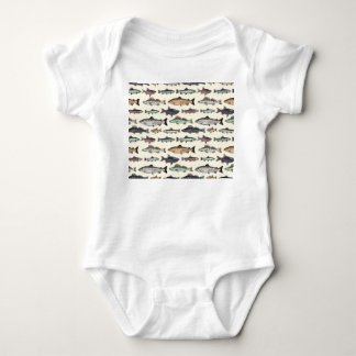 Vintage fish drawings, seamless pattern. baby bodysuit
