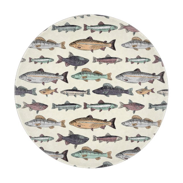 Vintage fish drawings, seamless pattern. cutting board (Front)
