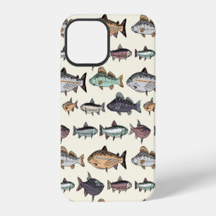 Vintage fish drawings, seamless pattern. iPhone 12 case