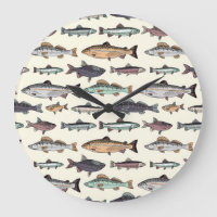 Vintage fish drawings, seamless pattern.