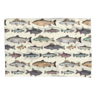 Vintage fish drawings, seamless pattern. pillowcase