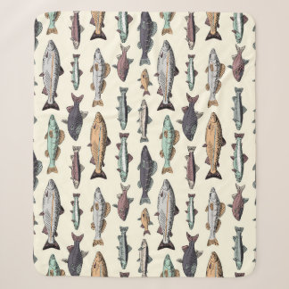 Vintage fish drawings, seamless pattern. sherpa blanket