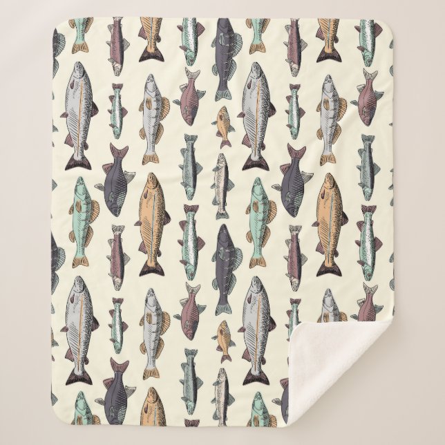 Vintage fish drawings, seamless pattern. sherpa blanket (Front)