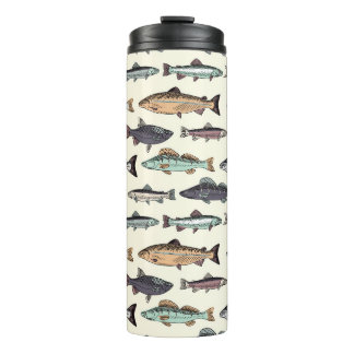 Vintage fish drawings, seamless pattern. thermal tumbler
