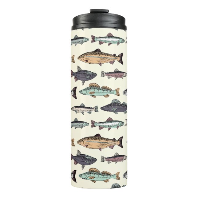Vintage fish drawings, seamless pattern. thermal tumbler (Front)