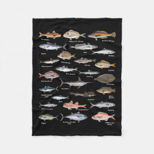 Vintage Fish Identification Chart Fishing Fleece Blanket