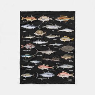 Vintage Fish Identification Chart Fishing Fleece Blanket