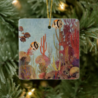 Vintage Fish in Ocean, Tropical Coral Angelfish
