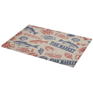 Vintage Fish Market Seafood Glass Cutting Board