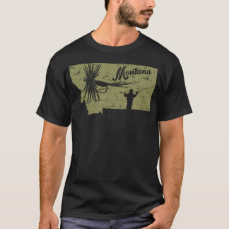 Vintage Fish Montana State Map MT Fly Fishing T-Shirt
