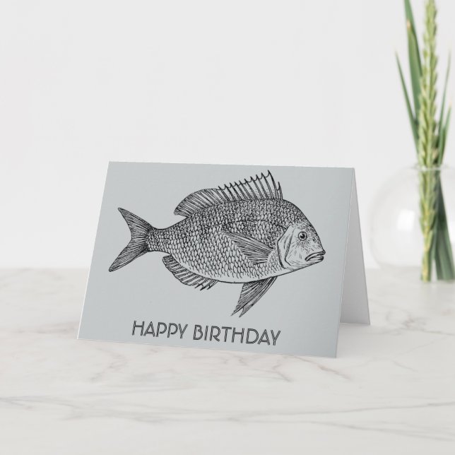 Vintage fish nautical marine art birthday card (Front)