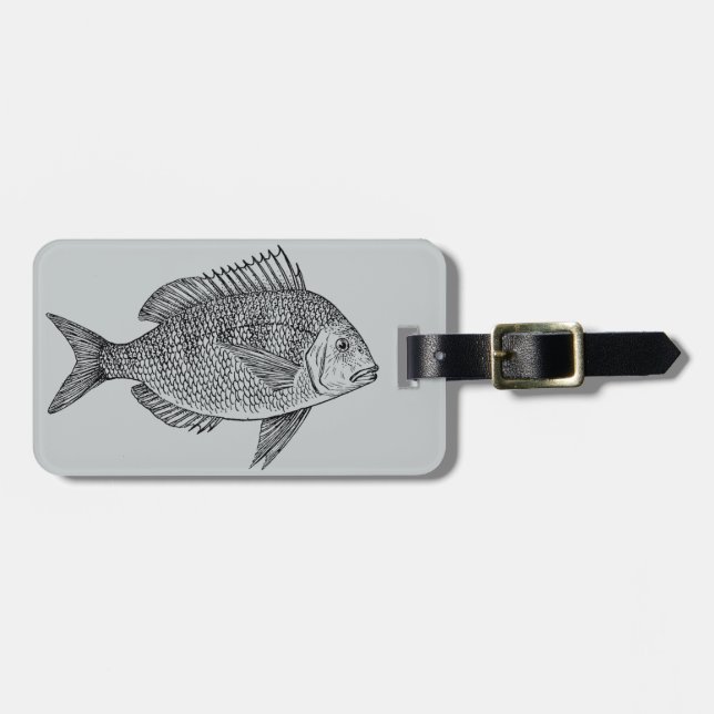Vintage fish nautical marine art illustration luggage tag (Front Horizontal)