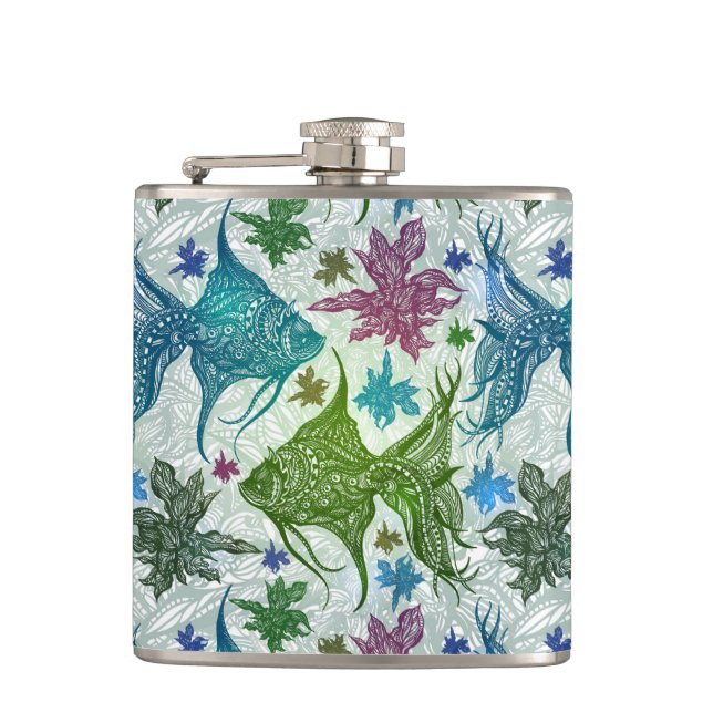 Vintage Fish Pattern Hip Flask (Front)