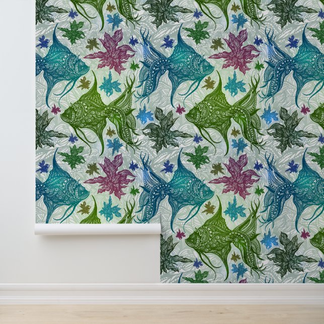 Vintage Fish Pattern Wallpaper (Application)