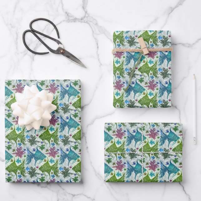 Vintage Fish Pattern Wrapping Paper Sheet (Front)