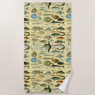 Vintage Fish Scientific Fishing Art Beach Towel